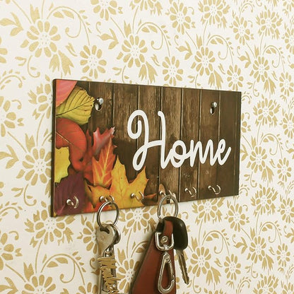 Ecraftindia Brown Home Theme Wooden Key Holder for Wall With 7 Key Hooks