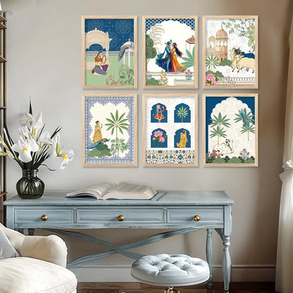 Kotart Framed Wall Painting Traditional Indian Wall Art Madhubani Paintings set of 6 C