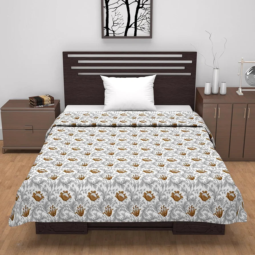 Divine Casa Floret 100% Cotton Single Dohar 120 GSM Soft & Lightweight Throw Blanket Colour Toffee Grey