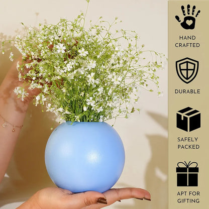 Behoma Metal Ball Round Flower Vase Blue Small Flowers not Included