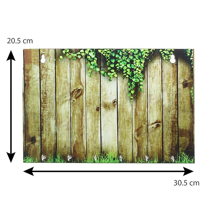 Ecraftindia Abstract Theme Wooden Key Holder With 6 Hooks | Colour Brown