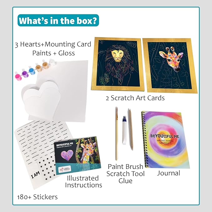 Chalk and Chuckles Paper Beyoutiful Me Art and Craft Kit Ages 8-14, Scratch Art | Multiple Activities in a Box