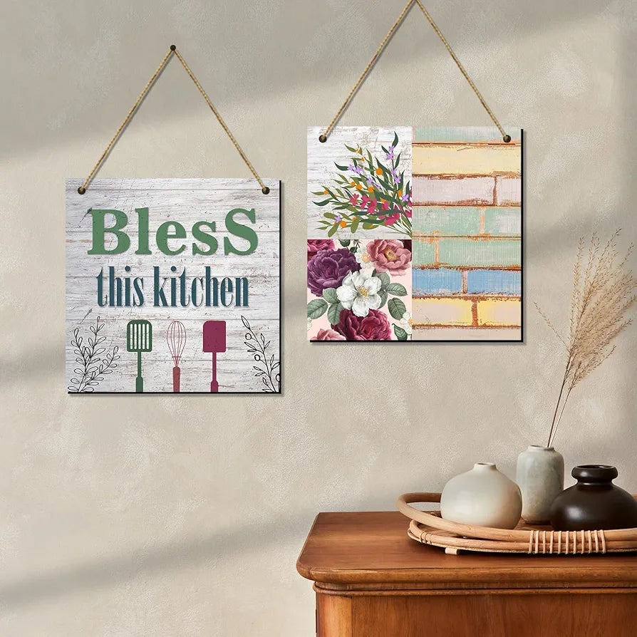 Kotart Bless This Kitchen Quotes Wooden Wall Art Hanging for Bar Restaurant Kitchen