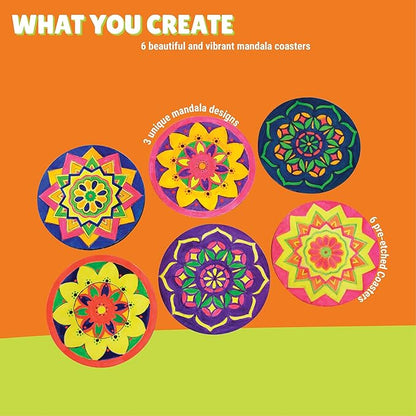Kalakaram Diy Mandala Art Coasters Painting Kit | Create 6 Beautiful Coasters |  Activity Kit for Kids
