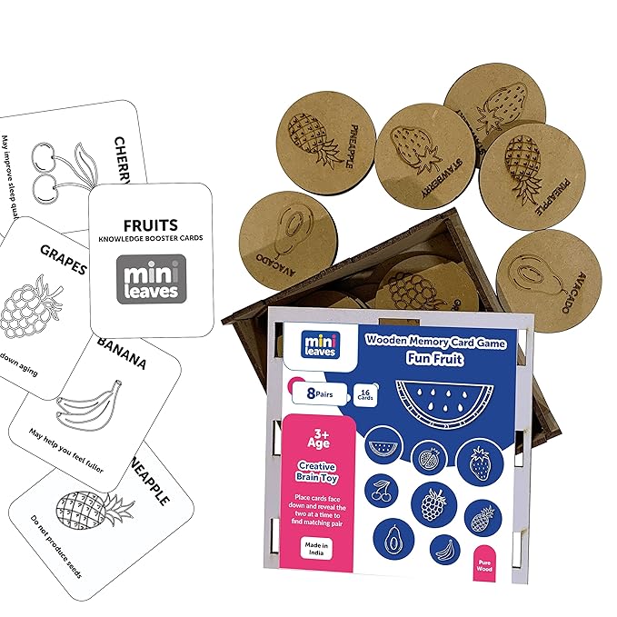 Mini Leaves Fun Fruits Wooden Memory Card Game for Kids | Fun Fruits Puzzle Set | Pattern, Color Matching Toy