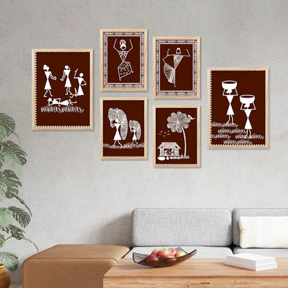 Kotart Warli Art Digital Paintings with Frame Pack of 6 art 3