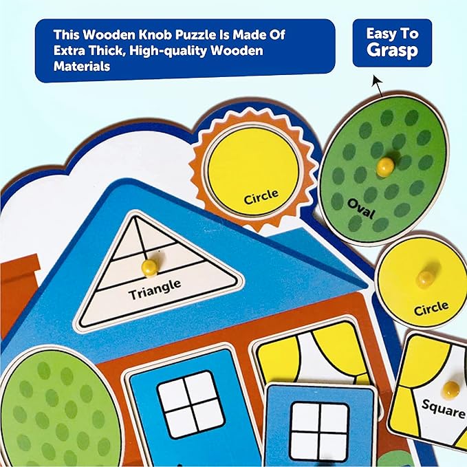 Mini Leaves My First Shapes Jumbo Wooden Knob and Peg Puzzle | Wooden Shape Sorter for 1 Age and Above