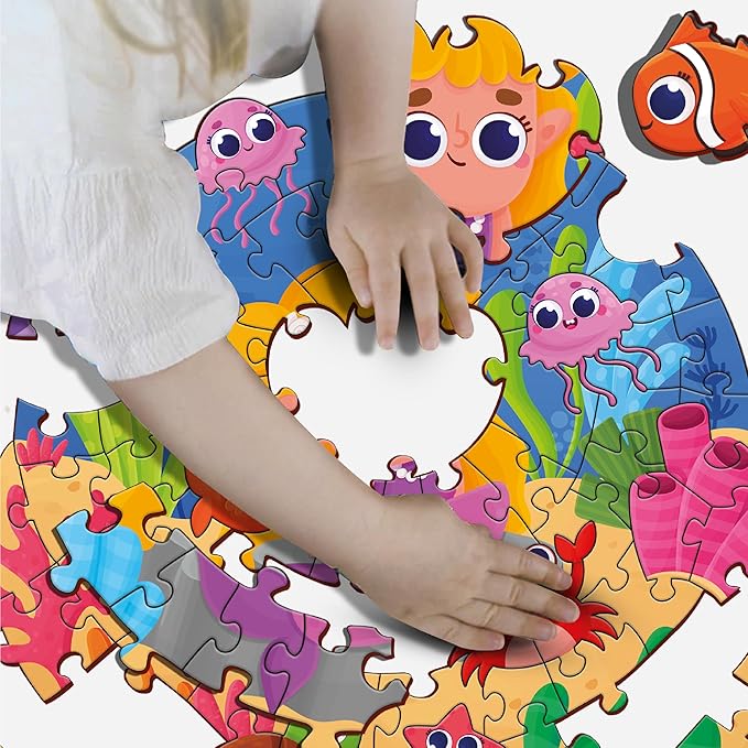Mini Leaves Mermaid Art Unique Shape Wooden Puzzle for 4+ Kids I Children Wall Decoration Puzzle 50 Pcs Puzzle