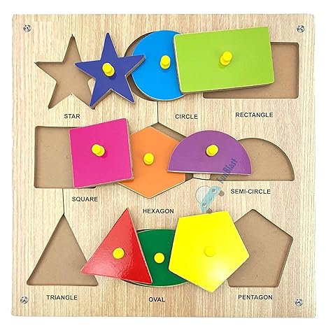 FunBlast Wooden Puzzle Shapes Jigsaw Puzzle Board with Knobs for Kids Girls Boys (Multicolor