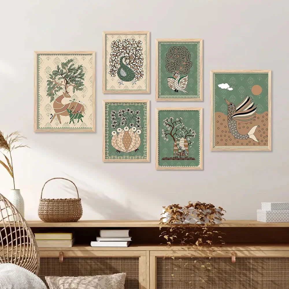 Kotart Gond Art Wall Paintings for living Room Set of 6 Multicolor  art 2