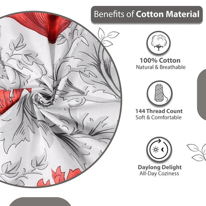 Divine Casa 144 TC 100% Cotton Bedsheet for Single Bed with 1 Pillow Cover Scarlet Colour Grey