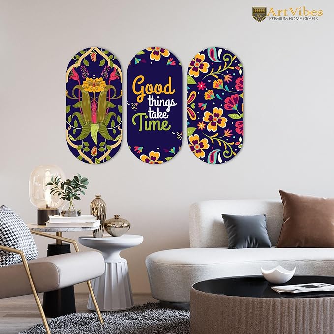 Artvibes Positive Quote Wooden Wall Hanging Decoration Items for Home | Wooden Wall Hanger | Set of 3