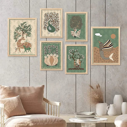 Kotart Gond Art Wall Paintings for living Room Set of 6 Multicolor  art 2