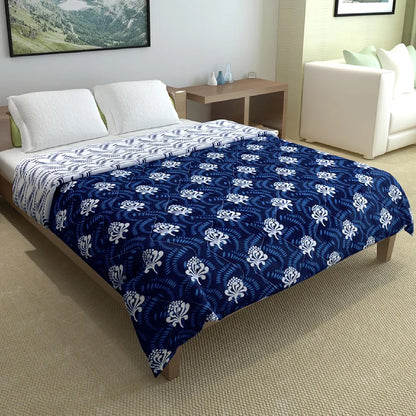 Divine Casa Microfibre Quilt AC Blanket 120 GSM All Season Reversible Double Bed Size Comforter Lightweight Blanket TC - 144 Colour White Navy Blue