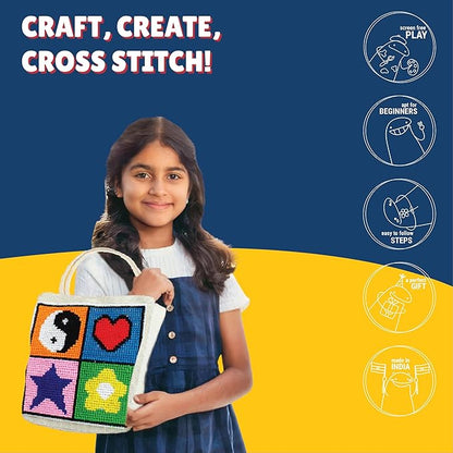 Kalakaram Make Your Own Cross Stitch Bag, Easy and Beginner Friendly Diy Cross Stitch Embroidery Kit | Kids Art and Craft Educational Kit