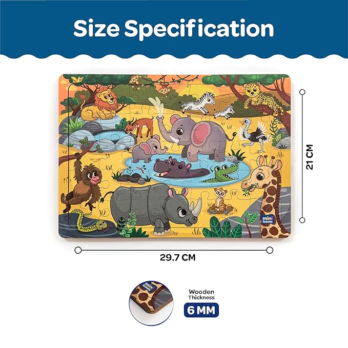 Mini Leaves 35 Piece Puzzle for Kids | Wild Animals Jigsaw Puzzle | Educational Toys for Kids 3+ Years With Wooden Tray