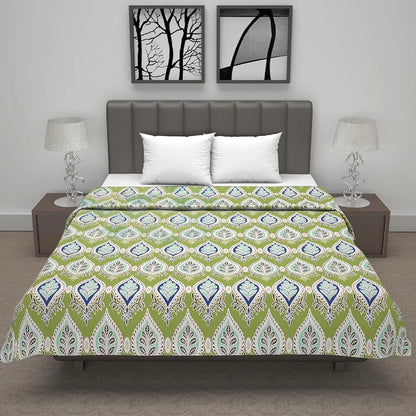 Divine Casa Floret 100% Cotton Double Dohar 120 GSM Soft & Lightweight Throw Blanket Colour Palm Green