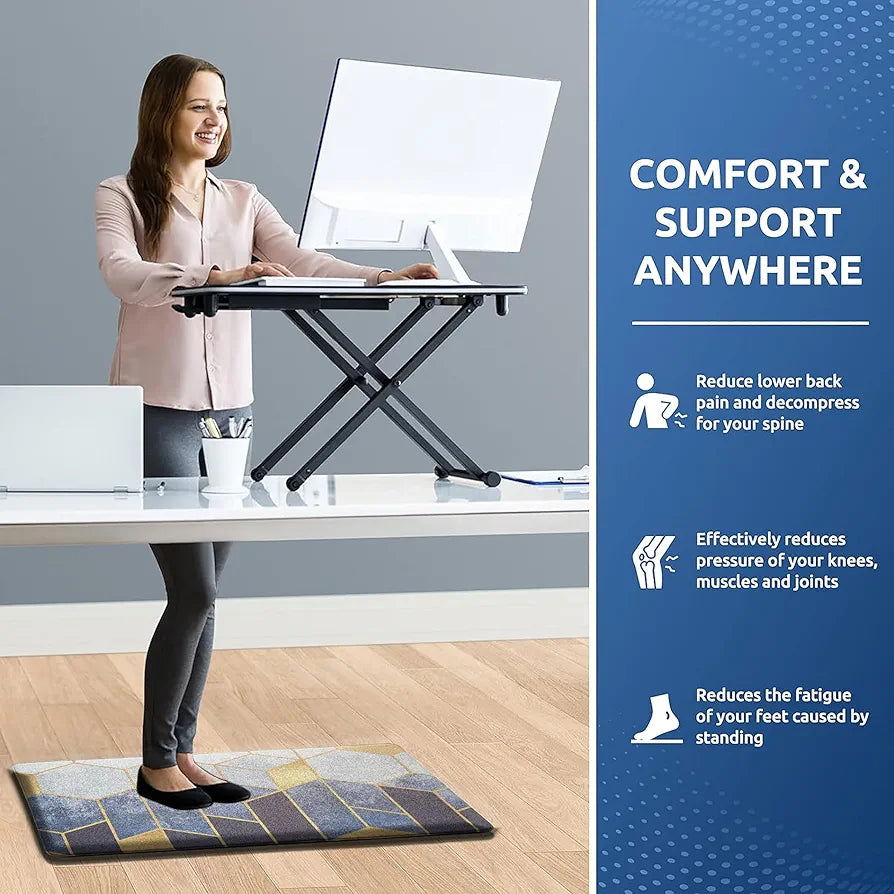 Luxe Home Columbo Anti-Fatigue Kitchen Mat Non-Slip Cushioned Comfort Mat Geometric Hexagonal Pattern Standing Desk Mat Colour Diamond