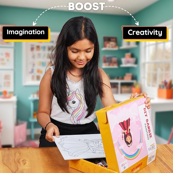 Hobby India Diy Barbie Pre-design Canvas | Paint It Yourself Activity Art and Craft Kit