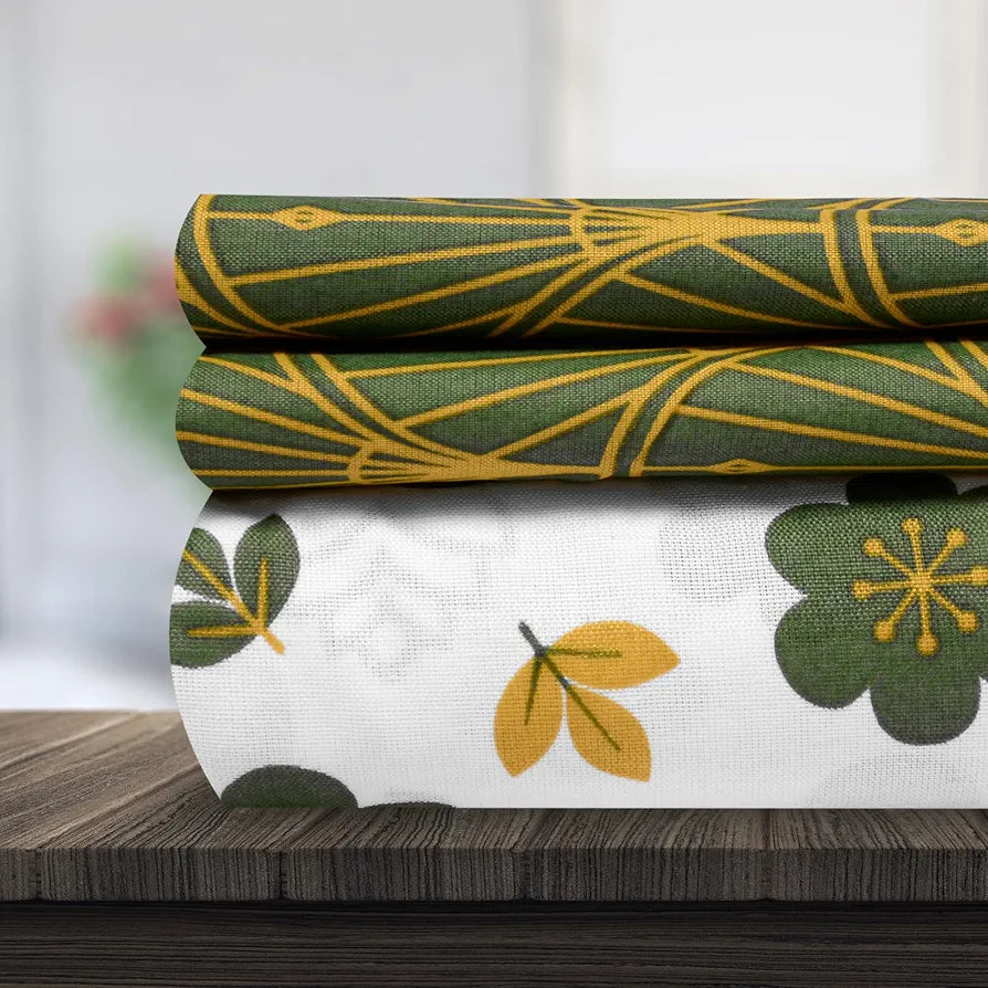 Divine Casa Bedsheet for Single Size Bed 144 TC Cotton Bedsheet for Single Size Bed with 1 Pillow Cover  Floral Mustard Colour Green