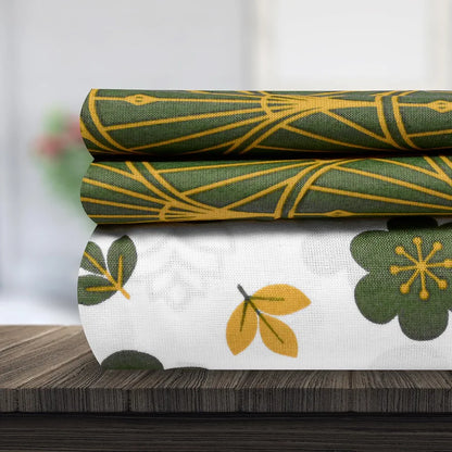 Divine Casa Bedsheet for Single Size Bed 144 TC Cotton Bedsheet for Single Size Bed with 1 Pillow Cover  Floral Mustard Colour Green