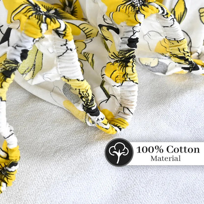 Divine Casa Floret 100% Cotton King Fitted Bedsheet 144 TC Deep Pocket Design Soft & Breathable Fabric Colour Daffodil Yellow