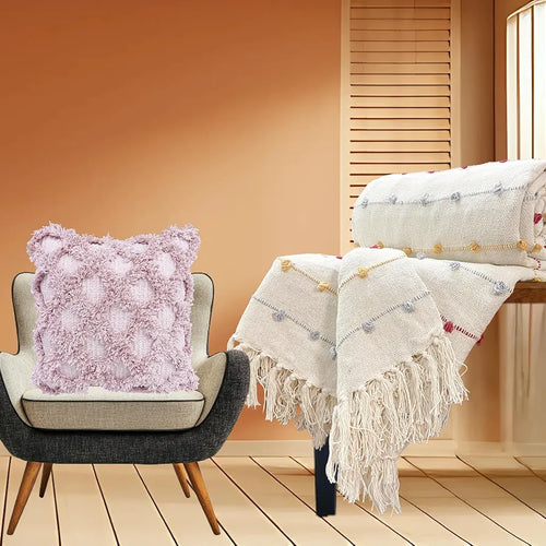 Sajavat Home Hand-Knitted Pure Cotton 3 Seater Sofa Colour Beige Multi Throw