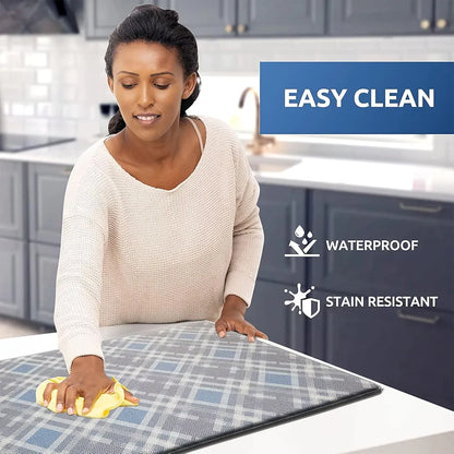 Luxe Home Columbo Anti-Fatigue Kitchen Mat Non-Slip Cushioned Comfort Mat Blue Plaid Pattern Standing Desk Mat Colour Check