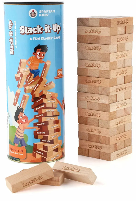 SPARTAN KIDS® Stack-it-Up Game, Premium Stacking Tower for Ages 6+ Years, Fun Family Game & Educational Toy, 54 Premium Wood Blocks, Ideal for Kids & Adults, Stack-it-Up for 2 or More Players