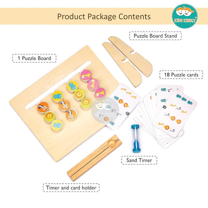 KIDS KINDLY Wooden Colours & Animals - Stacking & Sorting Game, Monteszori Jigsaw Puzzle Toys for Kids, Knob Board Game with Cards & Sand Timer, Birthday Gifts for Boys & Girls, Age 3+ Years