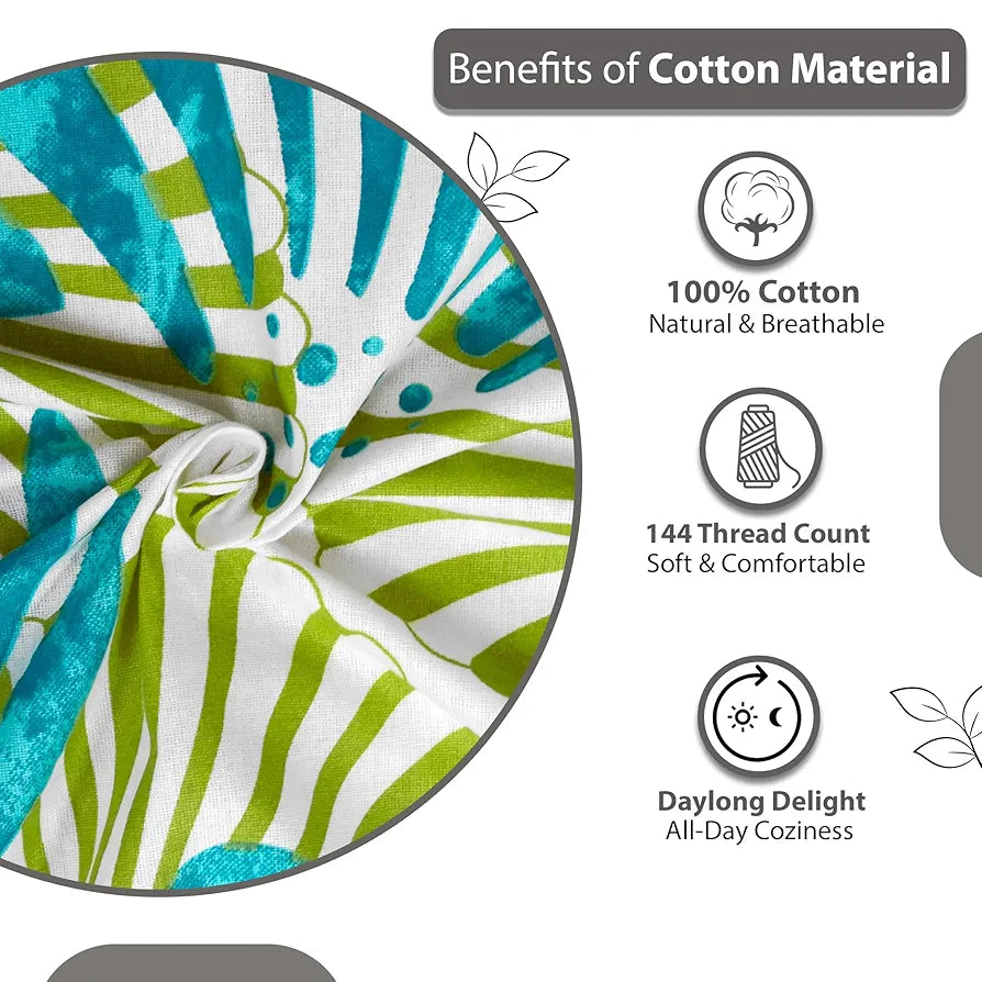 Divine Casa 144 TC 100% Cotton Bedsheet for Double Bed with 2 Pillow Cover Colour Ocean Green