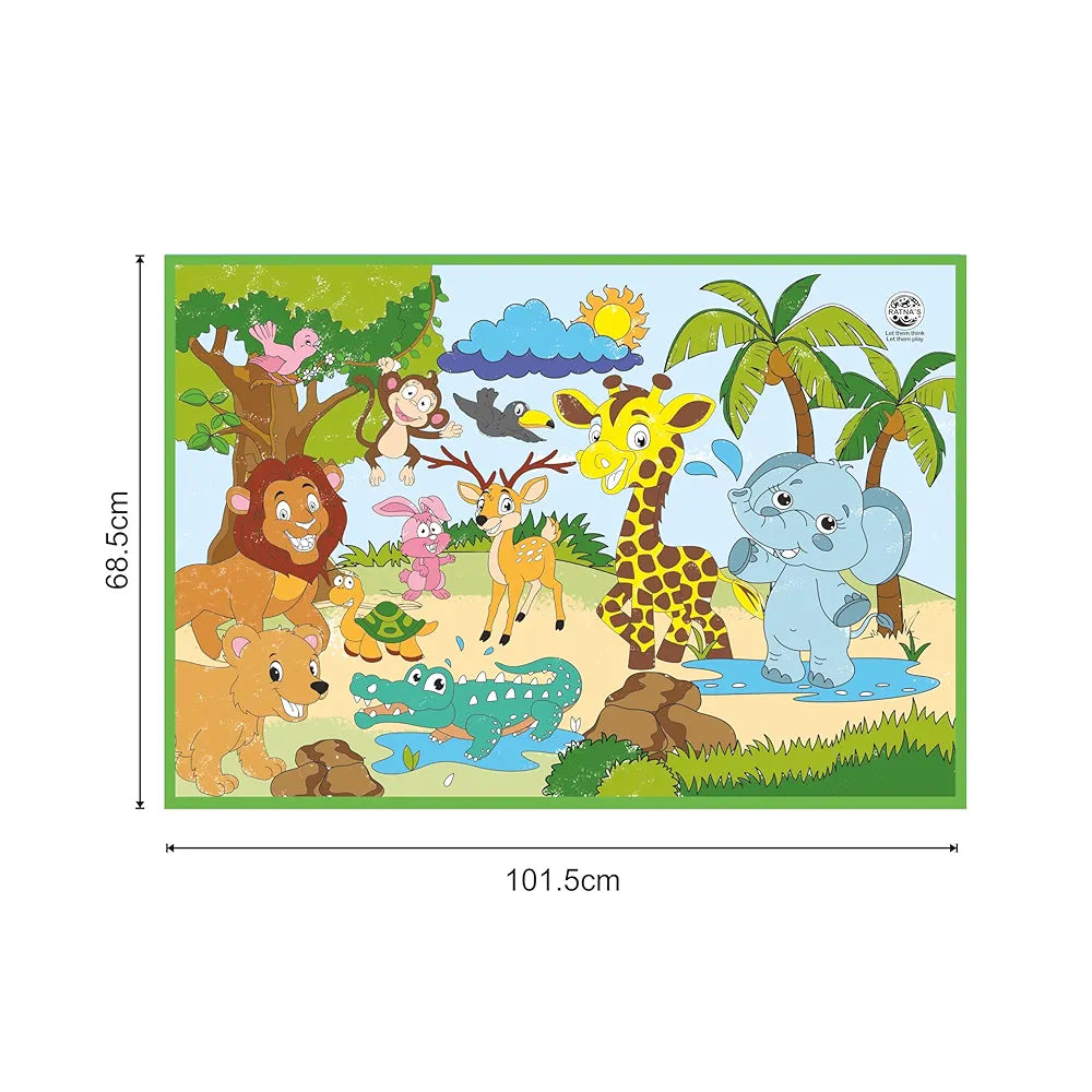 Ratna's My Coloring Mat Jungle Printed Mat of Size 40 x 27 Inches, Washable & Reusable Colouring Kit for Kids 3+ Years