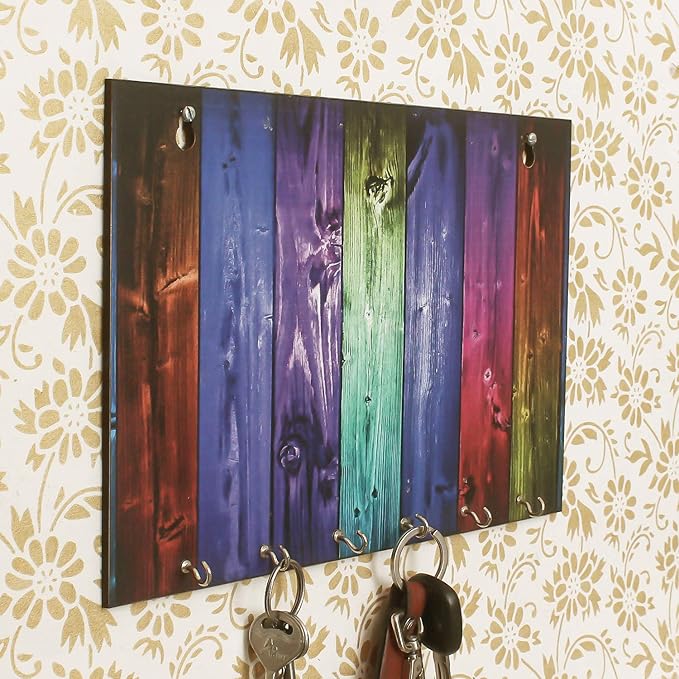 Ecraftindia Abstract Theme Wooden Key Holder With 6 Hooks | Colour Multicolour