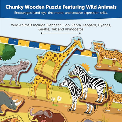 Mini Leaves Wooden Chunky Puzzle (2+ Years) - Learning Puzzle Toy Preschool Education Gift for Boys and Girls Wild Animal