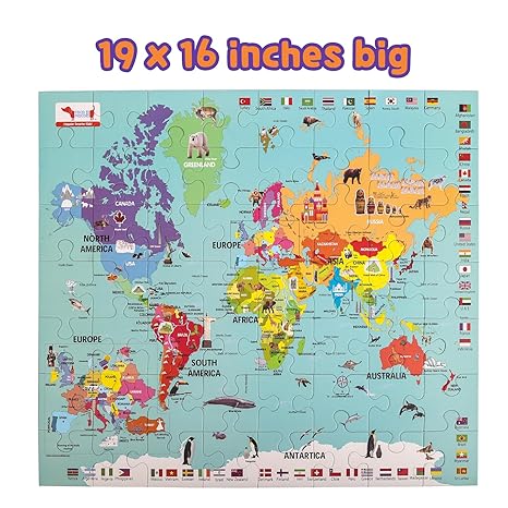 CocoMoco Kids World Map Puzzle for 3 to 6 Year Old Boys and Girls 56 Pieces Learning and Educational