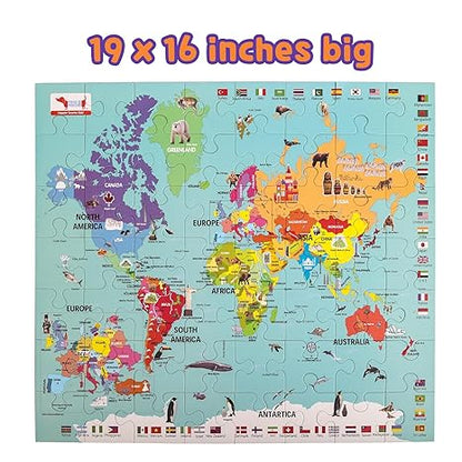 CocoMoco Kids World Map Puzzle for 3 to 6 Year Old Boys and Girls 56 Pieces Learning and Educational