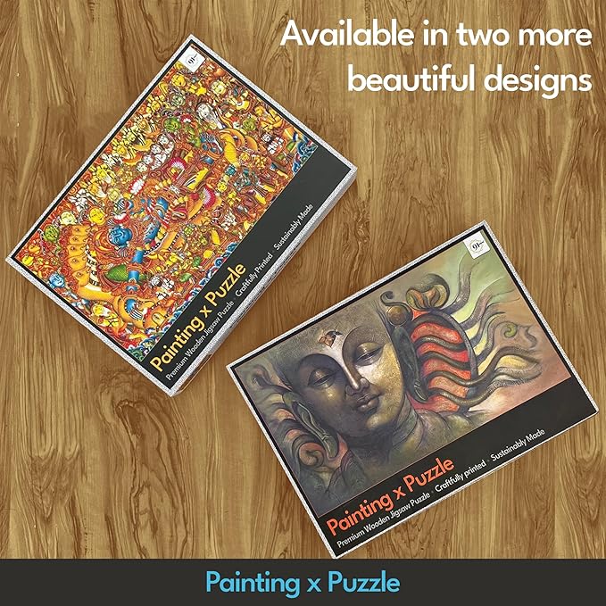 91Knots Mystical Bull Nandi 500 Pieces Premium Wooden Jigsaw Puzzle for Adults and Kids 12+ Years | Indian Artwork Puzzle with Unique Cuts