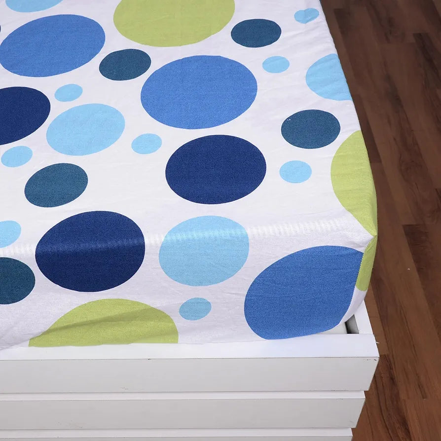 Divine Casa 144 TC 100% Cotton Elastic Fitted Bedsheet for Double Bed with 2 Pillow Covers Colour Blue Bedding