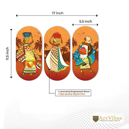 Artvibes African Women Dancing Wooden Wall Hanger for Home | Set of 3