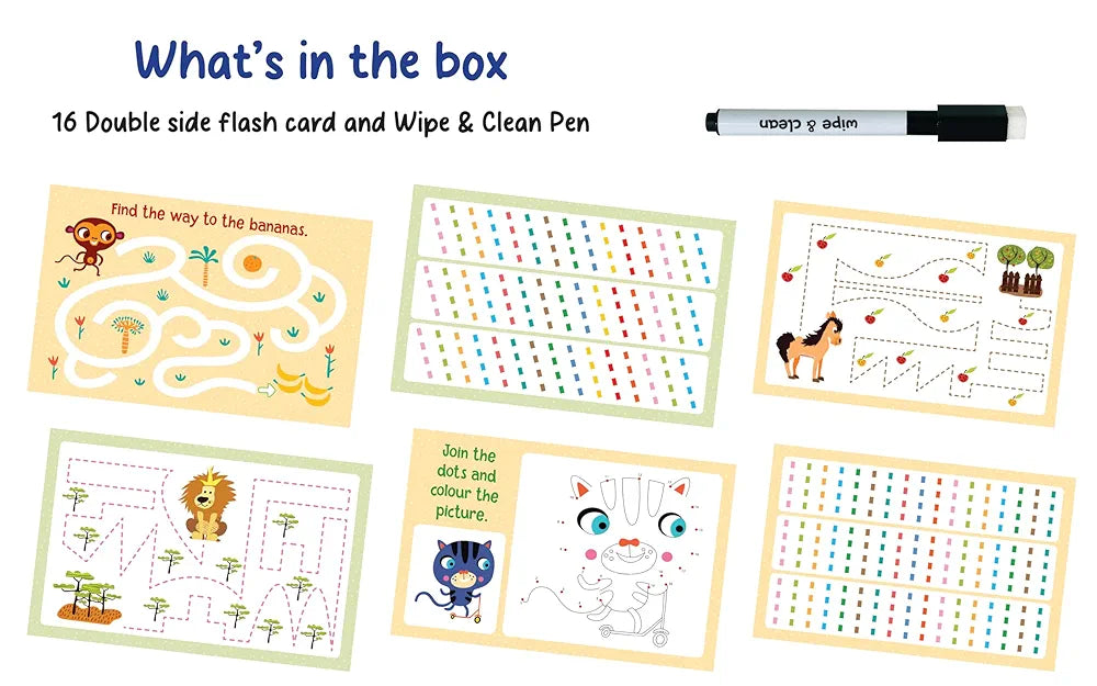 Popcorn Games & Puzzles Fine Motor Skills Wipe & Clean Reusable Learning Social_Skills Flash Cards 2+ Years Kids|Master The Motor Skills of Your Brain 16 Cards with Wipe & Clean Marker