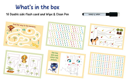 Popcorn Games & Puzzles Fine Motor Skills Wipe & Clean Reusable Learning Social_Skills Flash Cards 2+ Years Kids|Master The Motor Skills of Your Brain 16 Cards with Wipe & Clean Marker