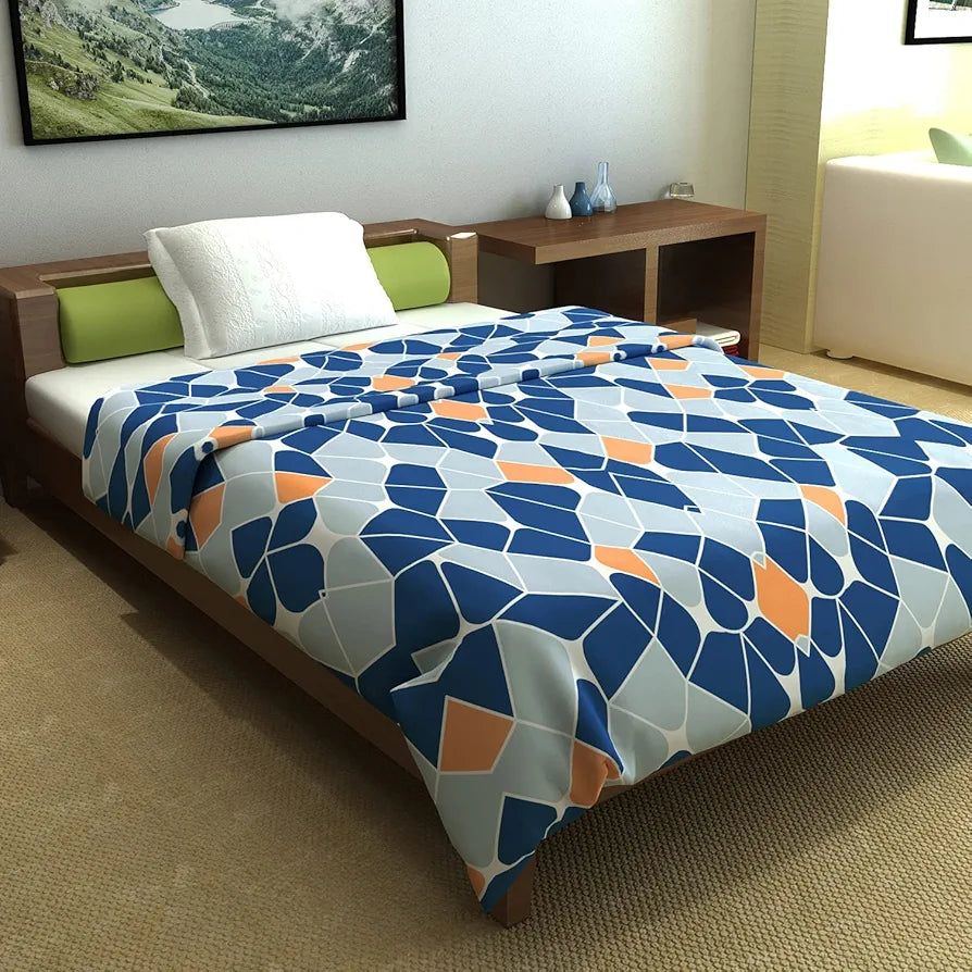 Divine Casa Microfiber All-Weather 120 GSM Reversible Single Bed Size Quilt Comforter Blanket Colour True Blue and Orange
