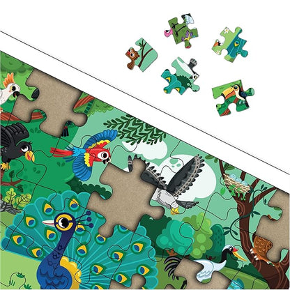 Mini Leaves 35 Piece Puzzle for Kids | Jungle Birds Jigsaw Puzzle | Educational Toys for Kids 3+ Years With Wooden Tray