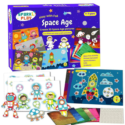 SparkLPlay Foil Art & Craft Kit for Kids Ages 4 to 9 | Space Foil Fun | DIY Craft Kit | Birthday Gift for Boys & Girls | Mess-Free Creative Craft | Space Age