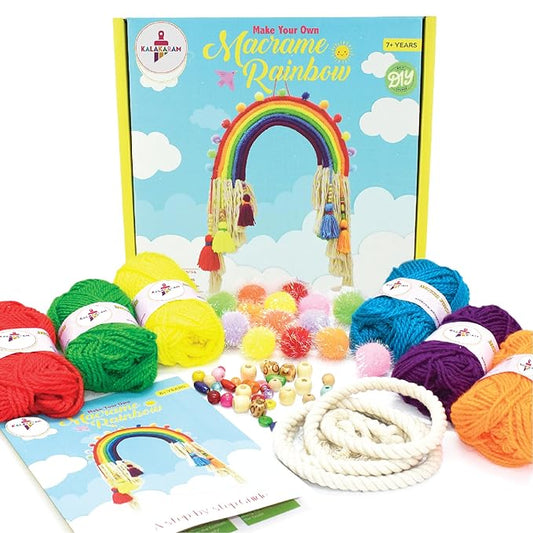 Kalakaram Diy Macrame Rainbow Kit | Macrame Craft Kit for Beginners | Diy Kids Room Decor | Activity Kit for Kids