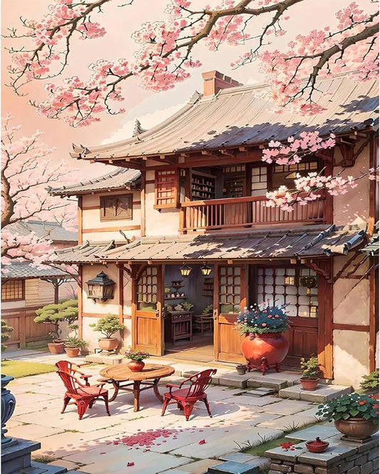 TREXEE Landscape Paint by Numbers for Adults & Kids -House Paint by Number on Canvas Without Frame,DIY Scenery Oil Painting for Gift Home Wall Decor