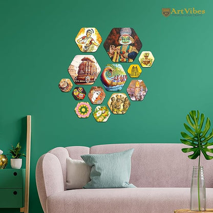 Artvibes Designer Wooden Wall Hanging Decoration for Home | Pack of 13 Pieces