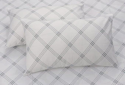 Huesland by Ahmedabad Cotton 186 TC King Size Bedsheet Cotton with 2 Pillow Covers | White (Brandon Beige Pattern)