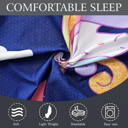 Fresh From Loom Bed Sheet Cartoon Printed Double Bedsheets King Size for Kids with 2 Pillow Cover 144 TC Dinosaur Blue