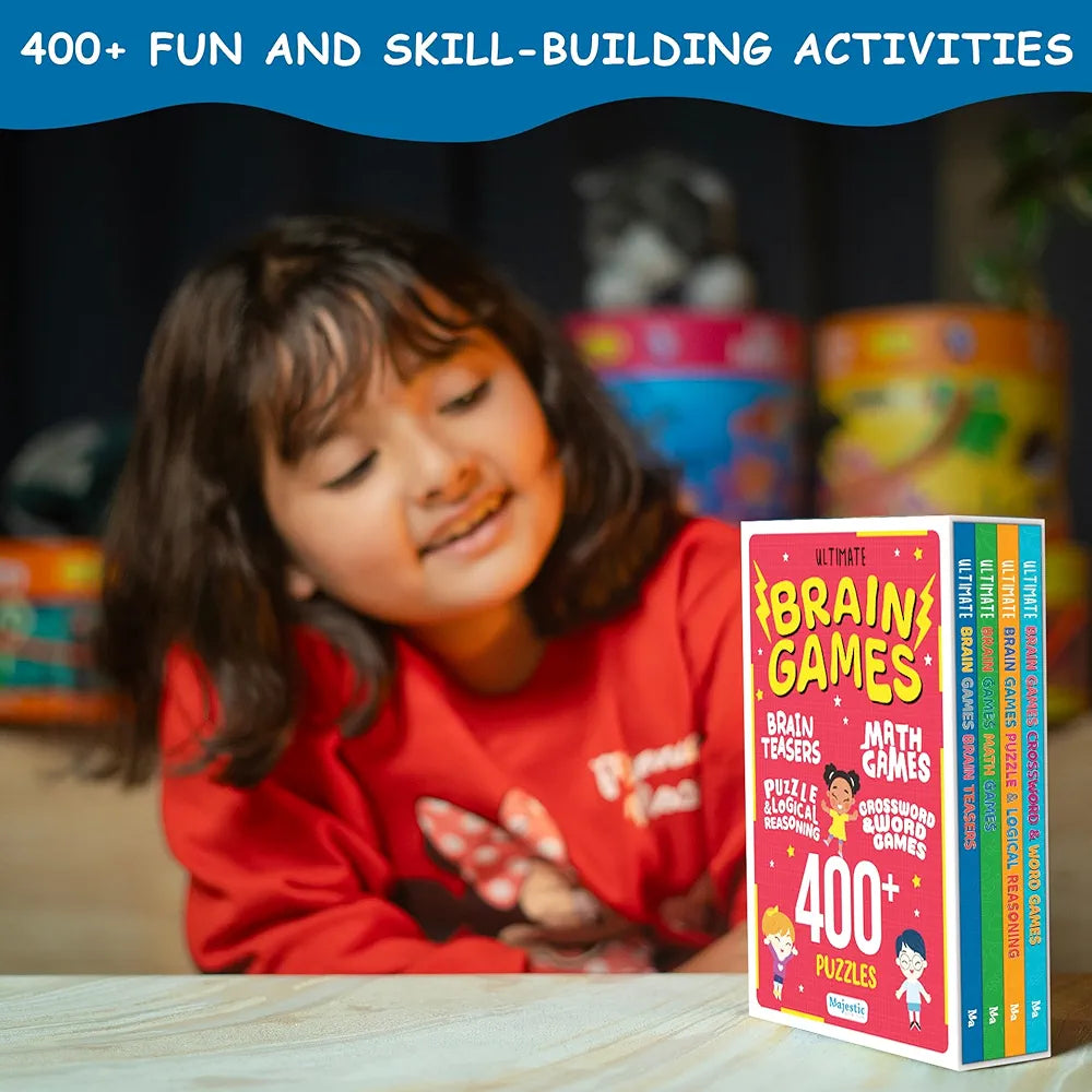 400+ Brain Boosting Activity Book for 6+ Years Old Kids | Set of 4 book - 400+ activities with Maths Games, Brain Teasers, Puzzle & Logical Reasoning, Crosswords & Word Games | The Book Tree Books